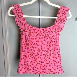 NWT Sage the Label On or Off-Shoulder Ruffle Top Small in Pink Floral Print